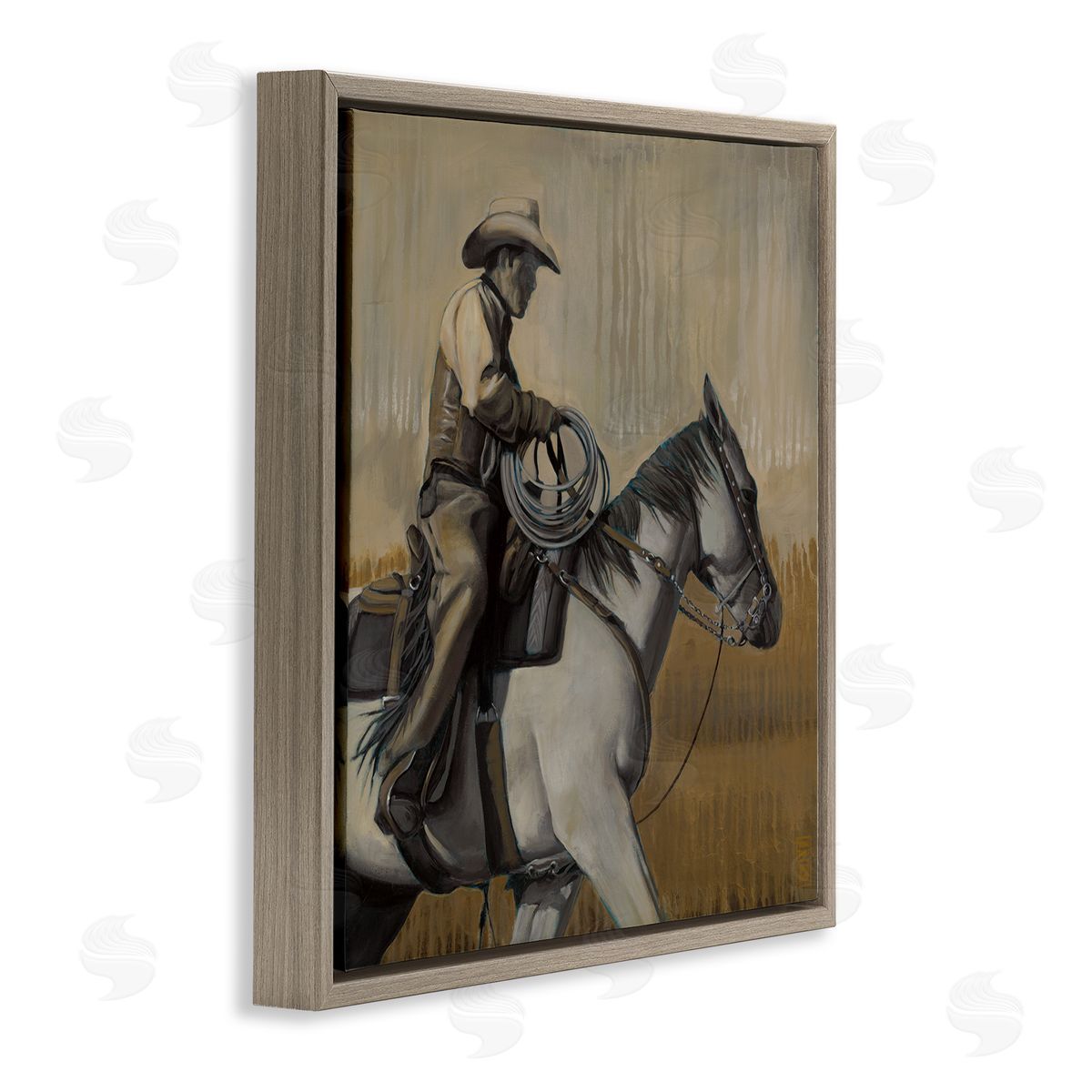 Stacy D'Aguiar Modern Cowboy Painting Brown Floating Frame Canvas Wall Art Print