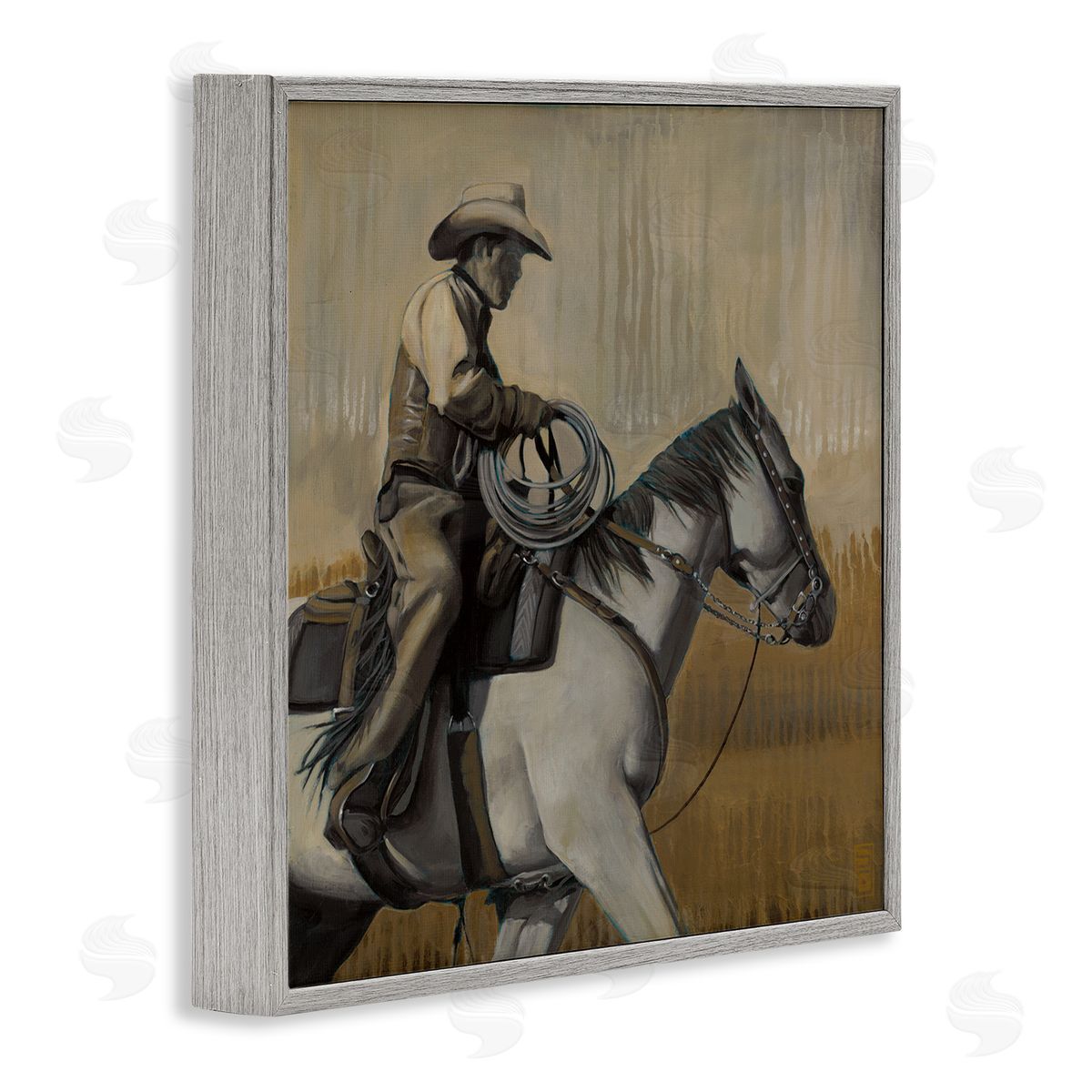 Stacy D'Aguiar Modern Cowboy Painting Gray Framed Glicee Wall Art Print