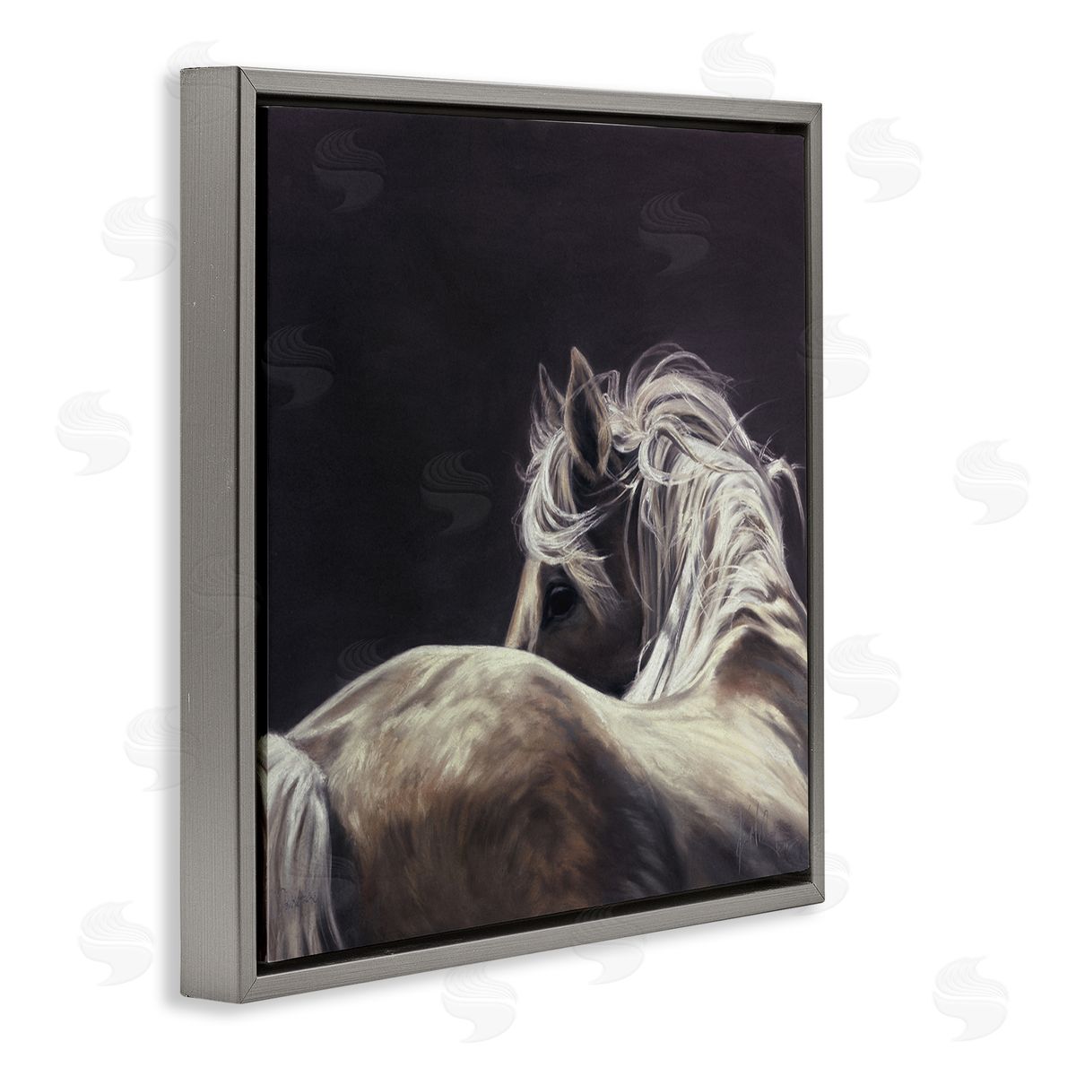 Spirit Horse Double Take Horse Portrait Gray Floating Frame Canvas Wall Art Print