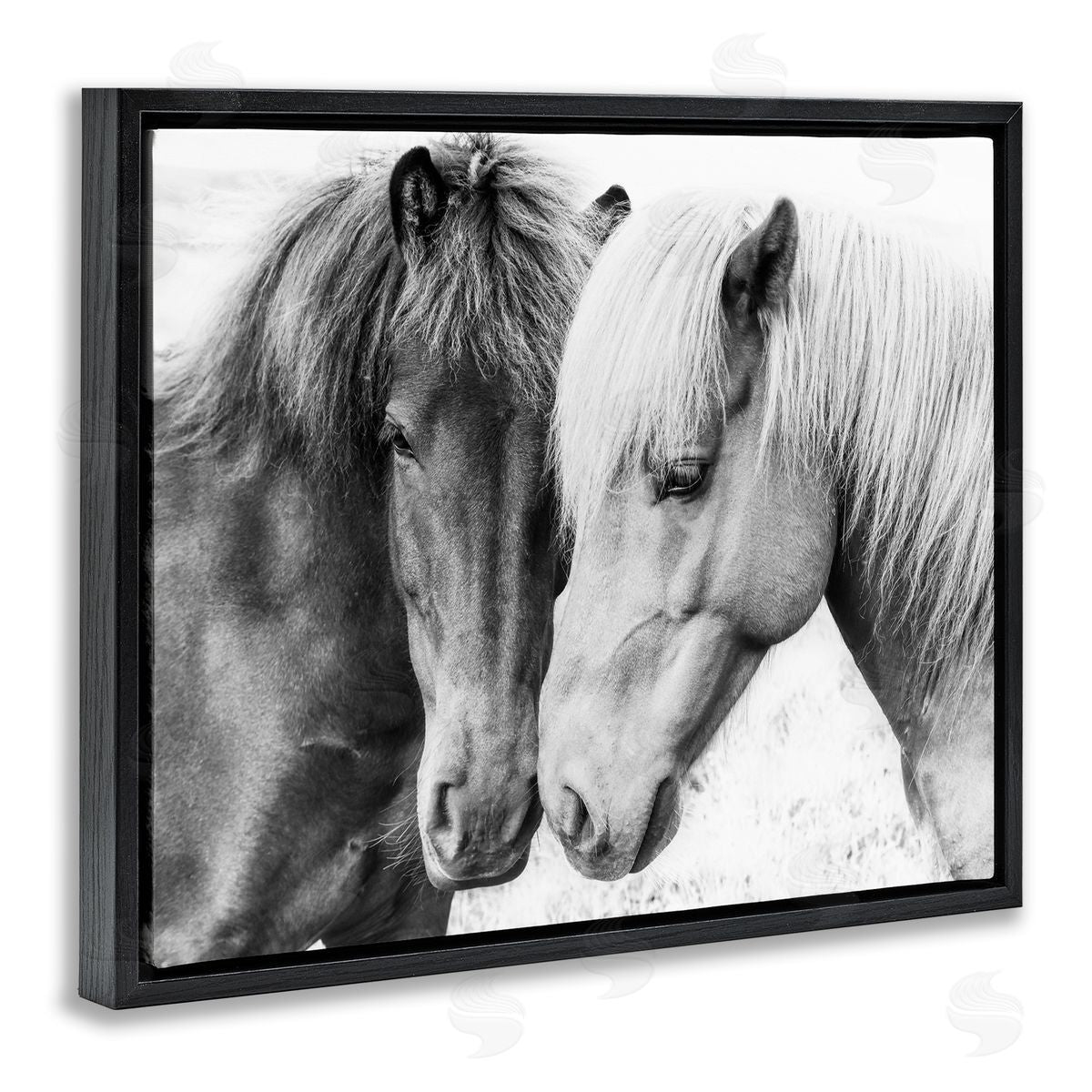 Horse Love Duo Portrait Black Floating Frame Canvas Wall Art, Home Decor by Sisi and Seb
