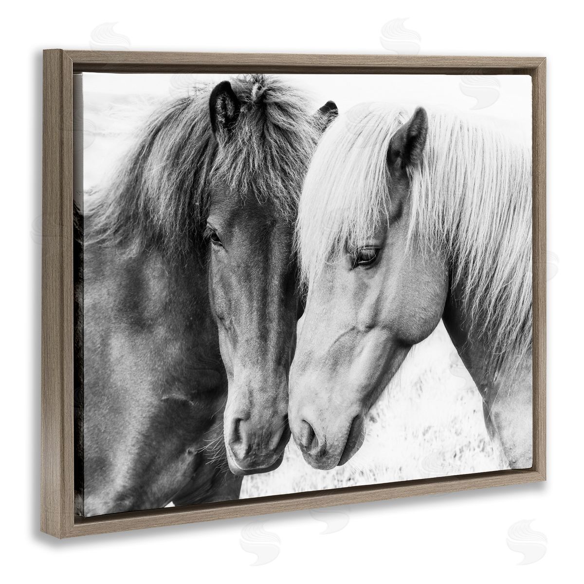 Horse Love Duo Portrait Brown Floating Frame Canvas Wall Art, Home Decor by Sisi and Seb