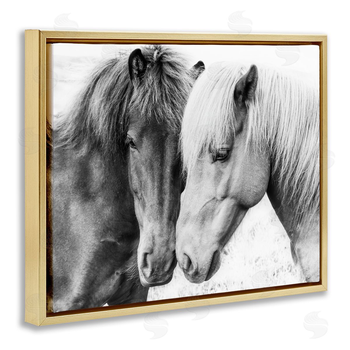 Horse Love Duo Portrait Gold Floating Frame Canvas Wall Art, Home Decor by Sisi and Seb