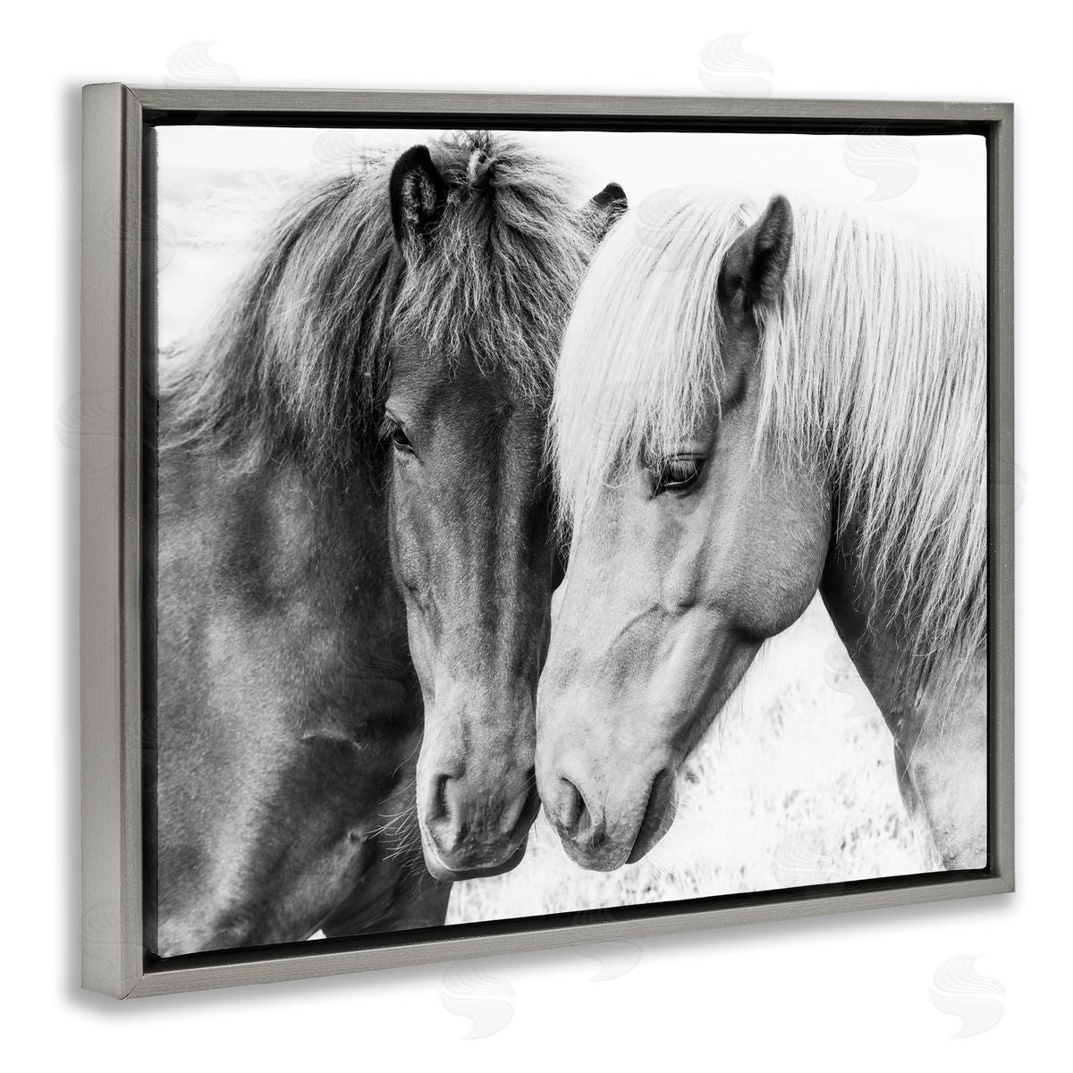 Horse Love Duo Portrait Grey Floating Frame Canvas Wall Art, Home Decor by Sisi and Seb