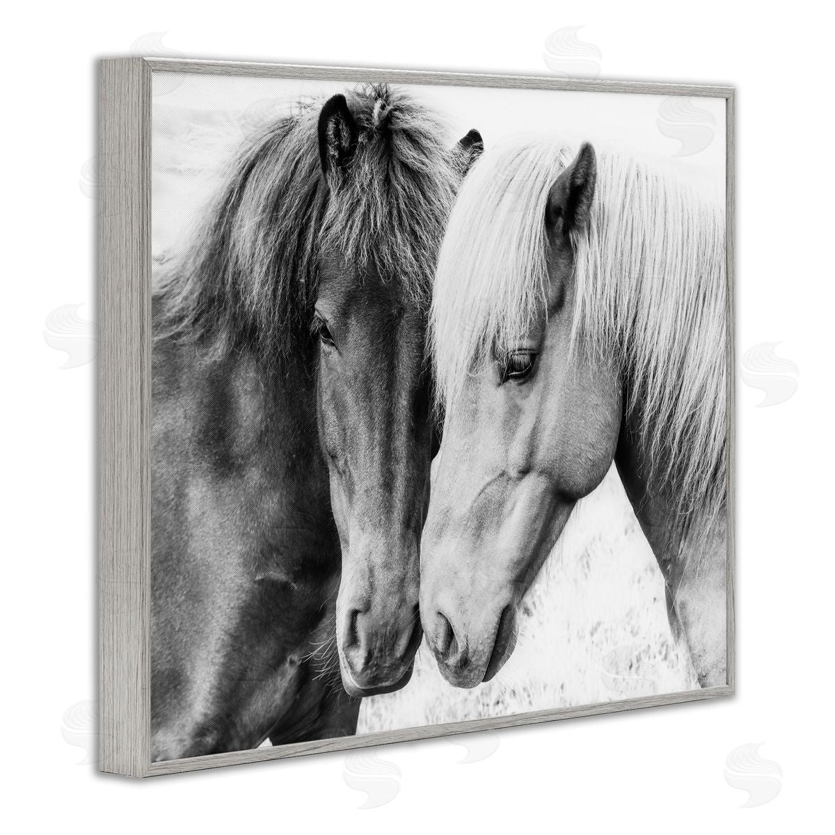 Horse Love Duo Portrait Grey Frame Print Wall Art, Home Decor by Sisi and Seb