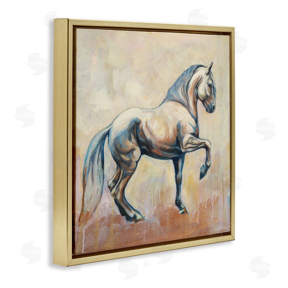 Liz Sunridge Modern Prancing Stallion Gold Floating Frame Canvas Wall Art Print