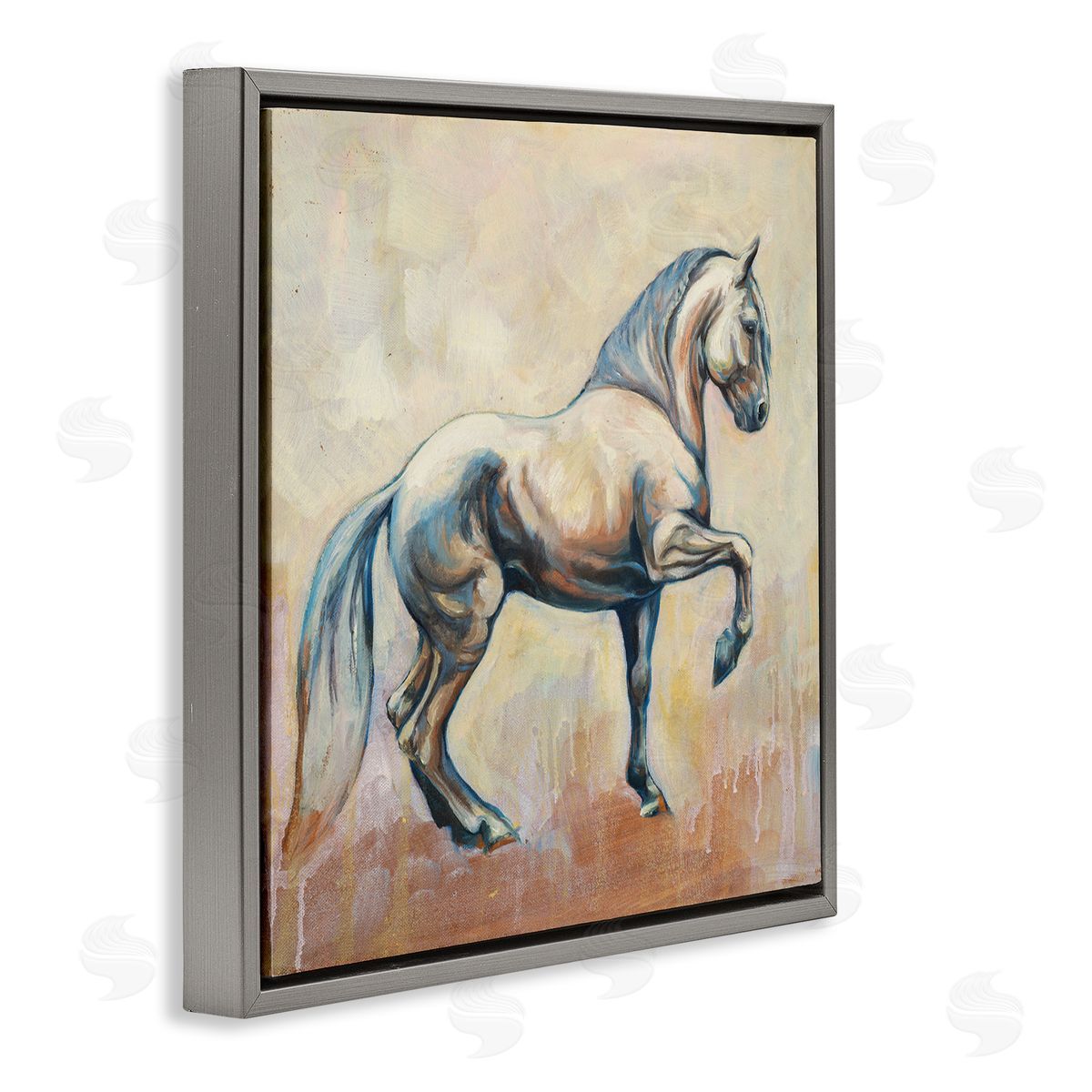 Liz Sunridge Modern Prancing Stallion Gray Floating Frame Canvas Wall Art Print