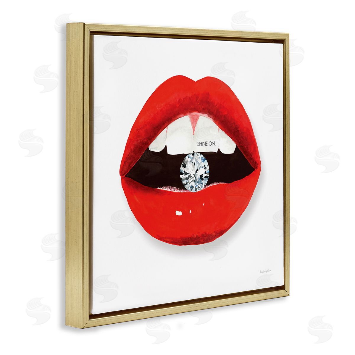 Mercedes Lopez Charro Shine on Red Lips Gold Floating Frame Canvas Wall Art Print