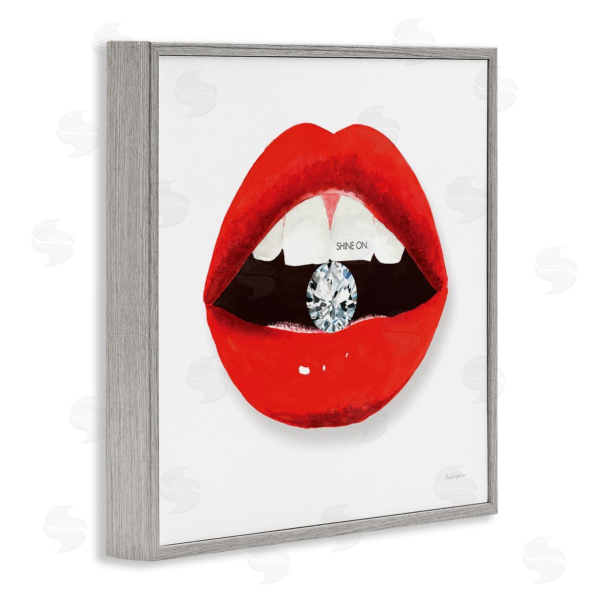 Mercedes Lopez Charro Shine on Red Lips Gray Framed Glicee Wall Art Print