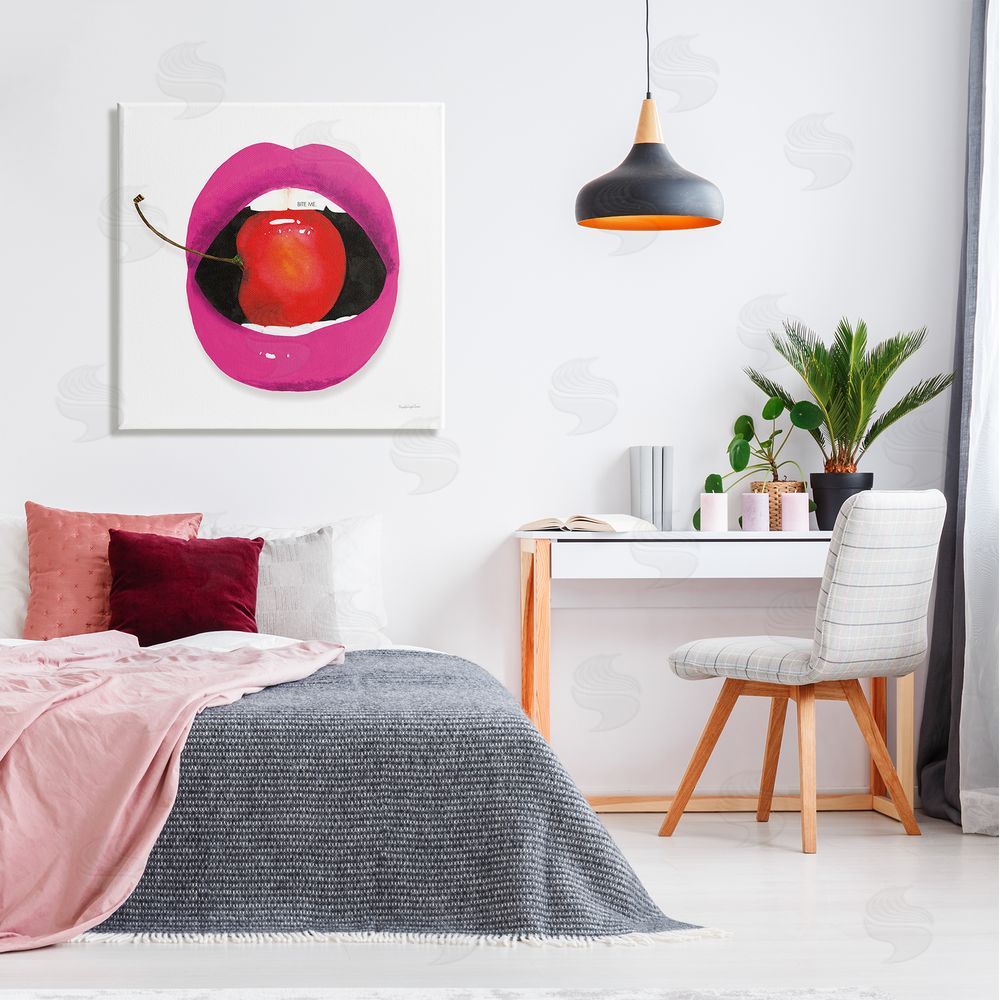 Mercedes Lopez Charro Biting Cherry Lips Canvas Wall Art in Room