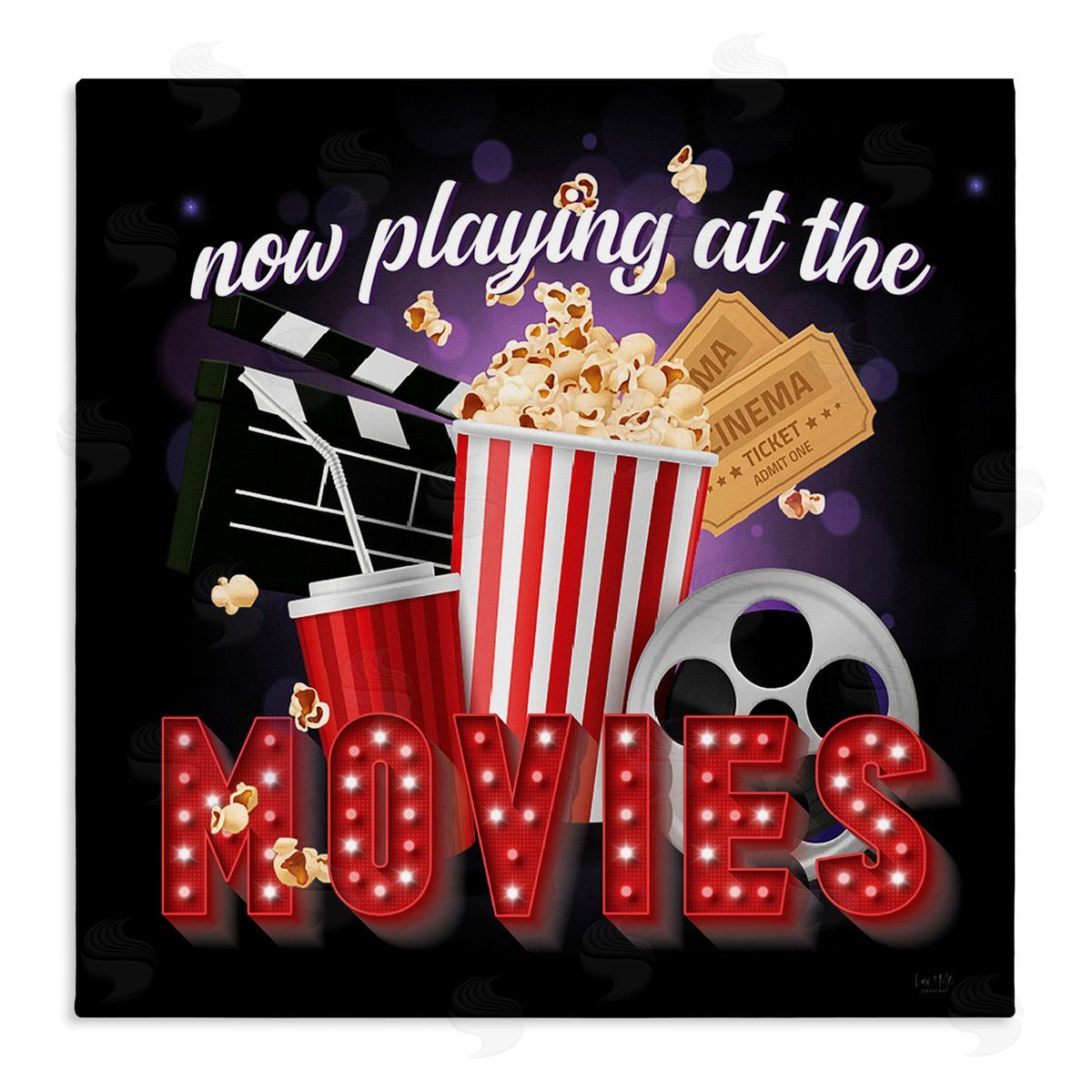 Lux + Me Designs Now Playing Movies Sign Stretched Canvas Wall Art Print