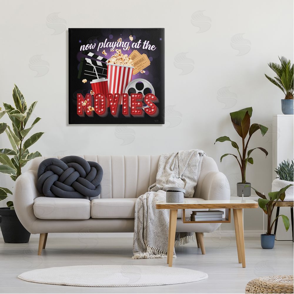 Lux + Me Designs Now Playing Movies Sign Canvas Wall Art in Room