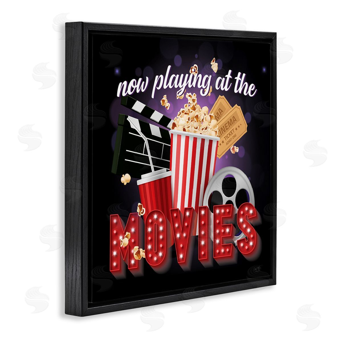 Lux + Me Designs Now Playing Movies Sign Black Floating Frame Canvas Wall Art Print