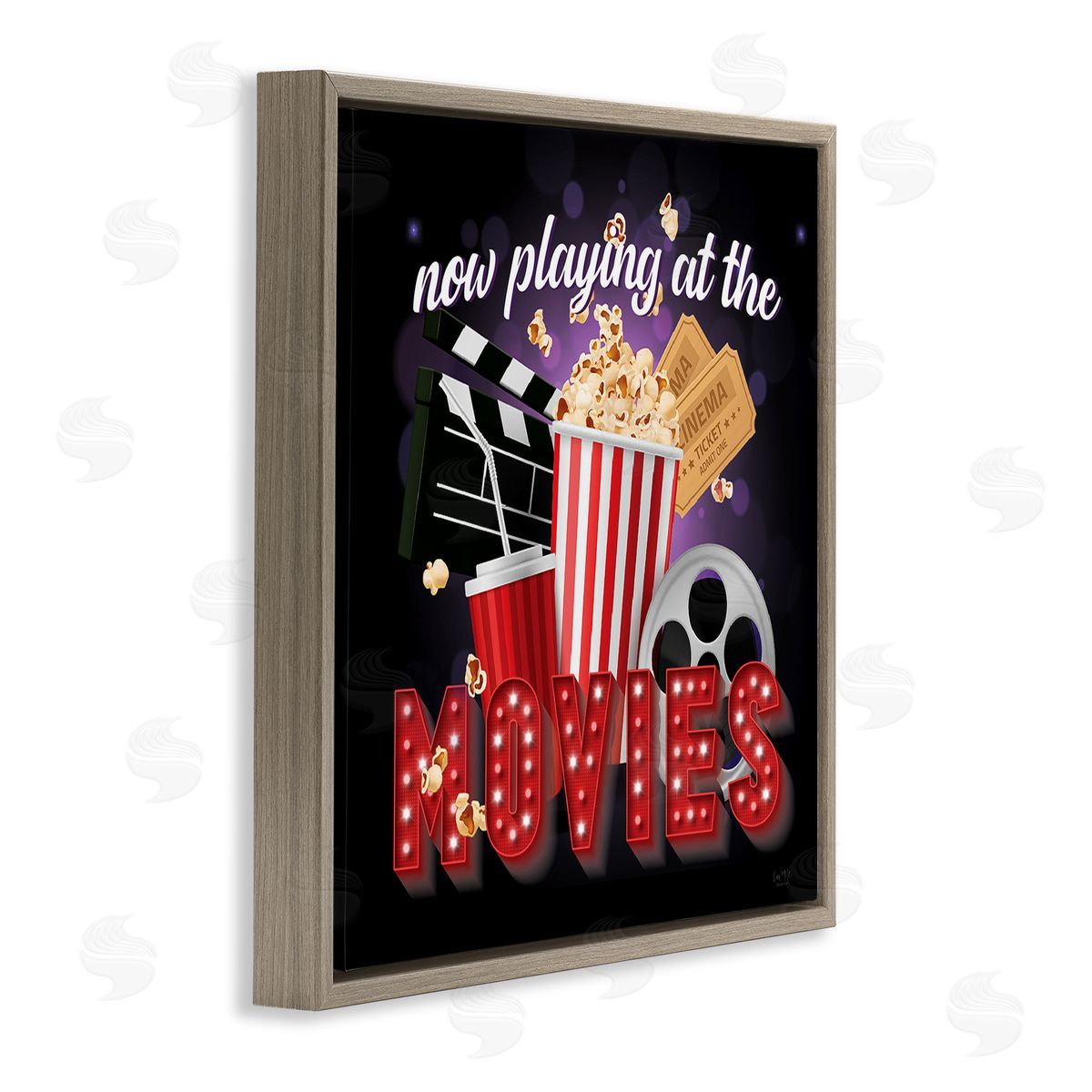 Lux + Me Designs Now Playing Movies Sign Brown Floating Frame Canvas Wall Art Print
