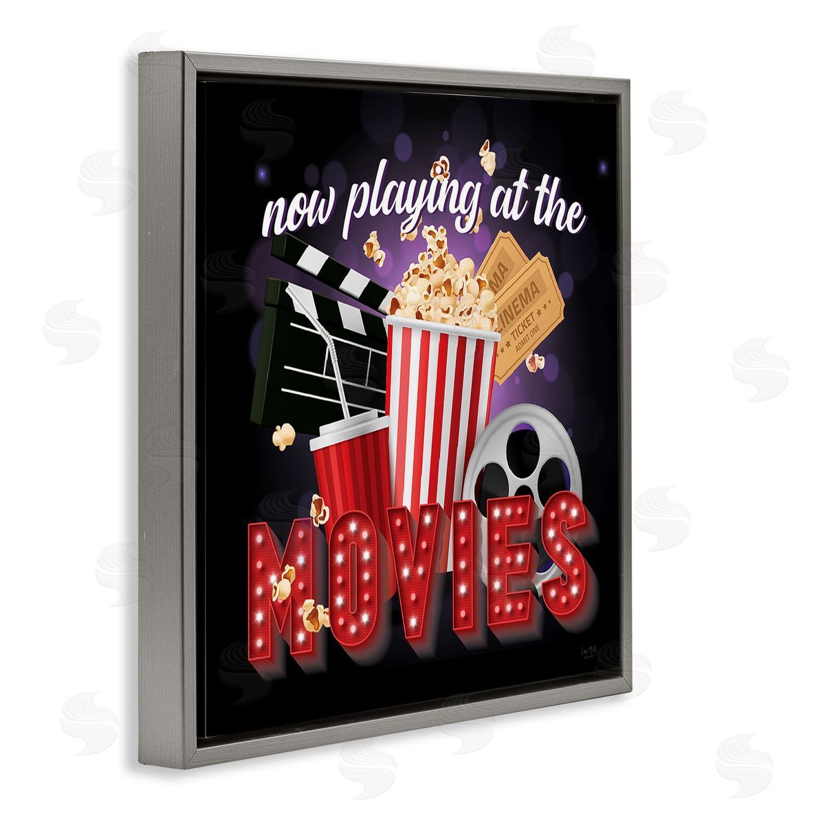 Lux + Me Designs Now Playing Movies Sign Gray Floating Frame Canvas Wall Art Print