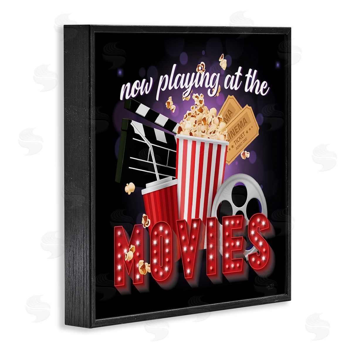 Lux + Me Designs Now Playing Movies Sign Black Framed Glicee Wall Art Print