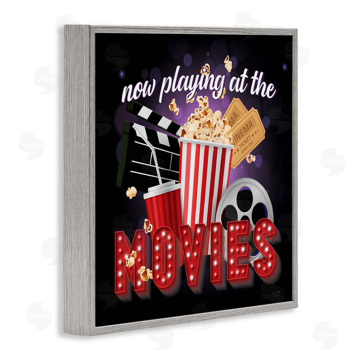 Lux + Me Designs Now Playing Movies Sign Gray Framed Glicee Wall Art Print