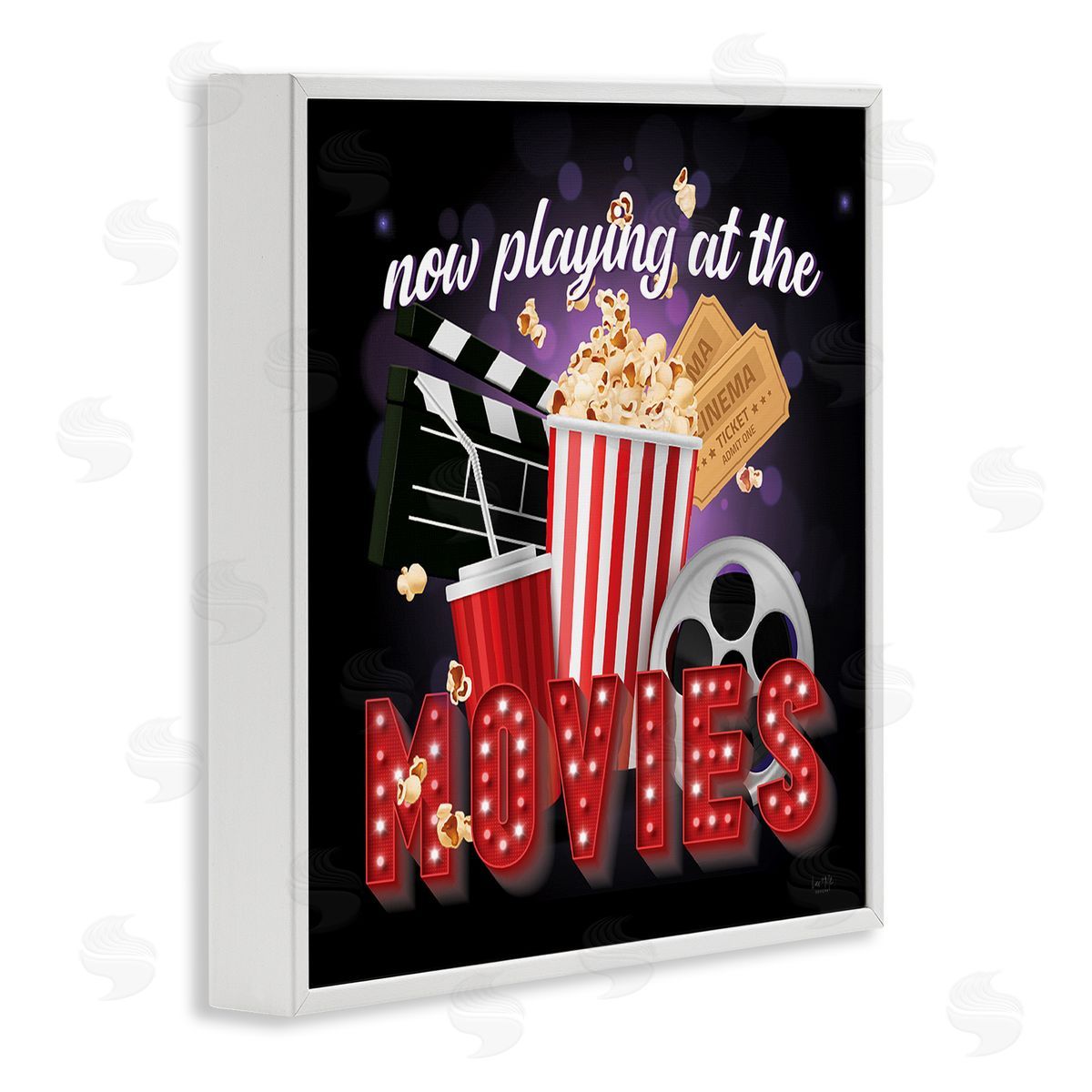 Lux + Me Designs Now Playing Movies Sign White Framed Glicee Wall Art Print