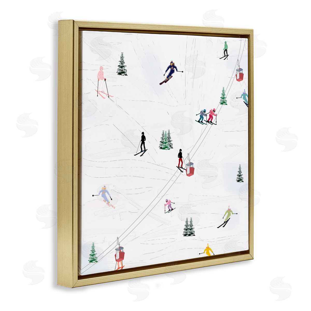 Ashley Singleton People on Ski Slopes Gold Floating Frame Canvas Wall Art Print