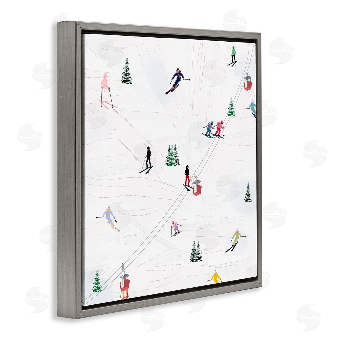 Ashley Singleton People on Ski Slopes Gray Floating Frame Canvas Wall Art Print