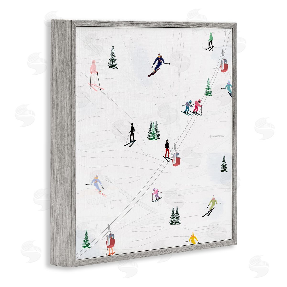 Ashley Singleton People on Ski Slopes Gray Framed Glicee Wall Art Print