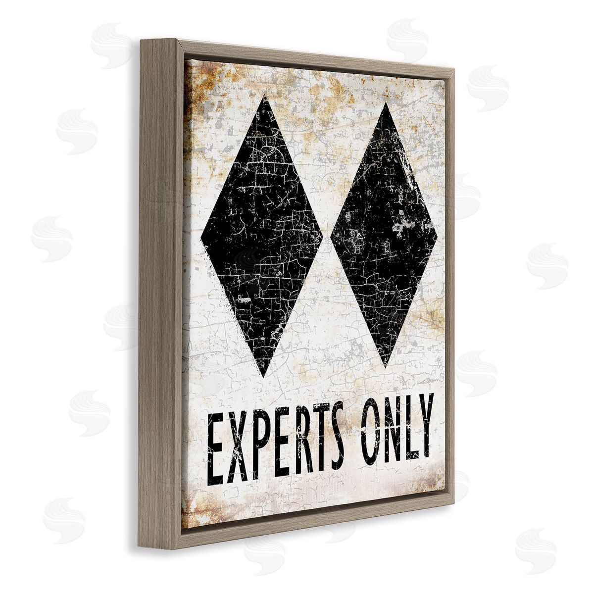 Peter Horjus Rustic Experts Only Skiing Brown Floating Frame Canvas Wall Art Print
