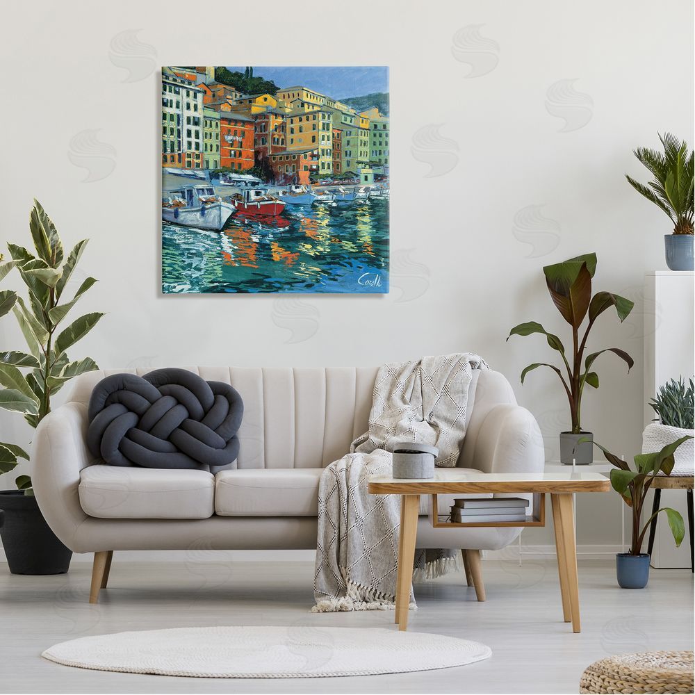 Daniela Corallo Boats in Harbor Pier Canvas Wall Art in Room