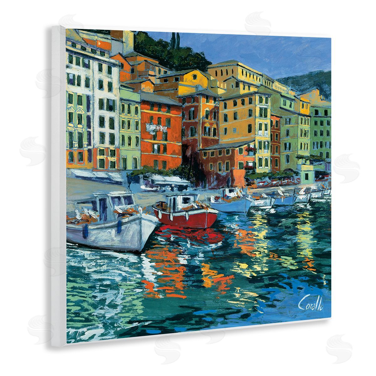 Daniela Corallo Boats in Harbor Pier Wooden Wall Plaque Art Print