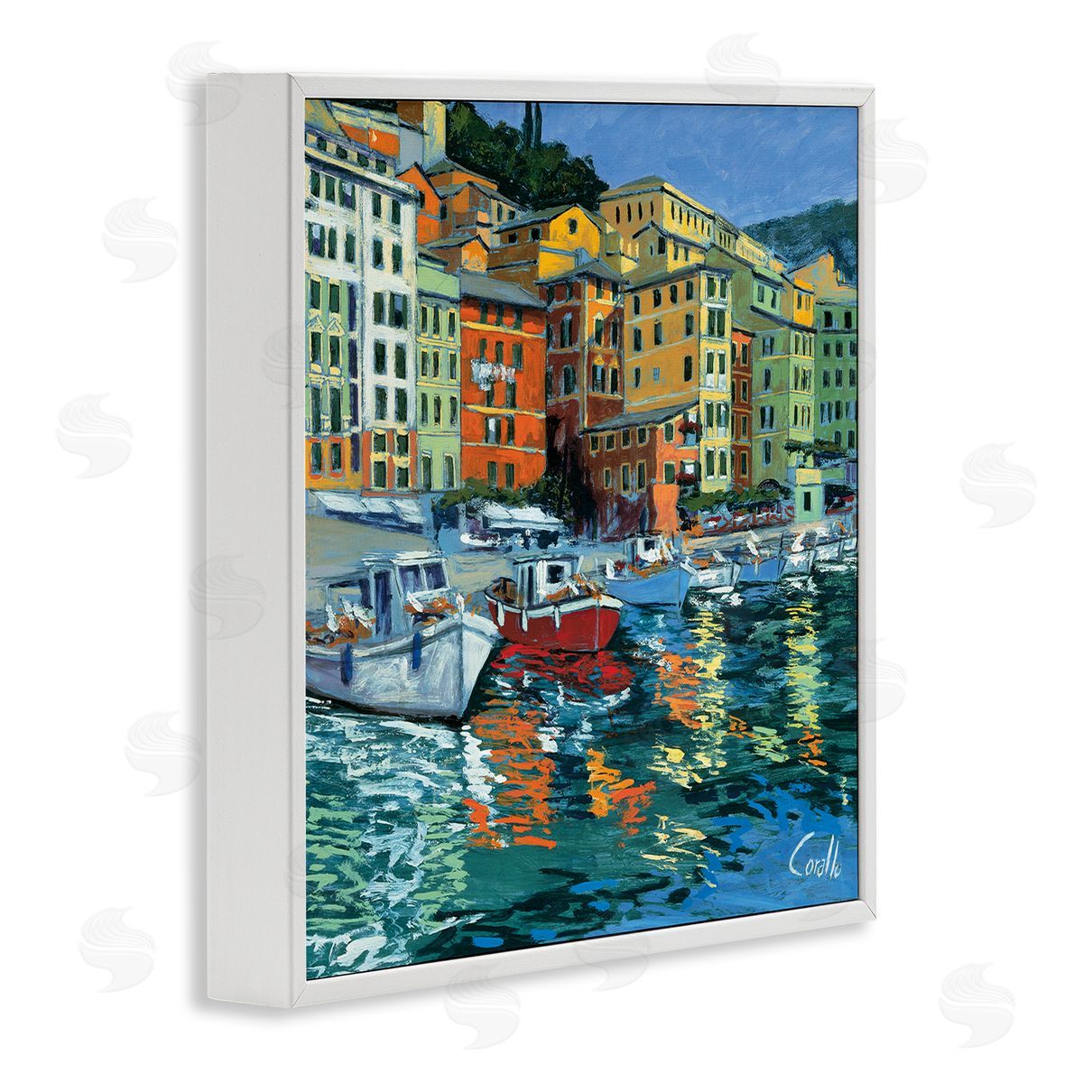 Daniela Corallo Boats in Harbor Pier White Framed Glicee Wall Art Print