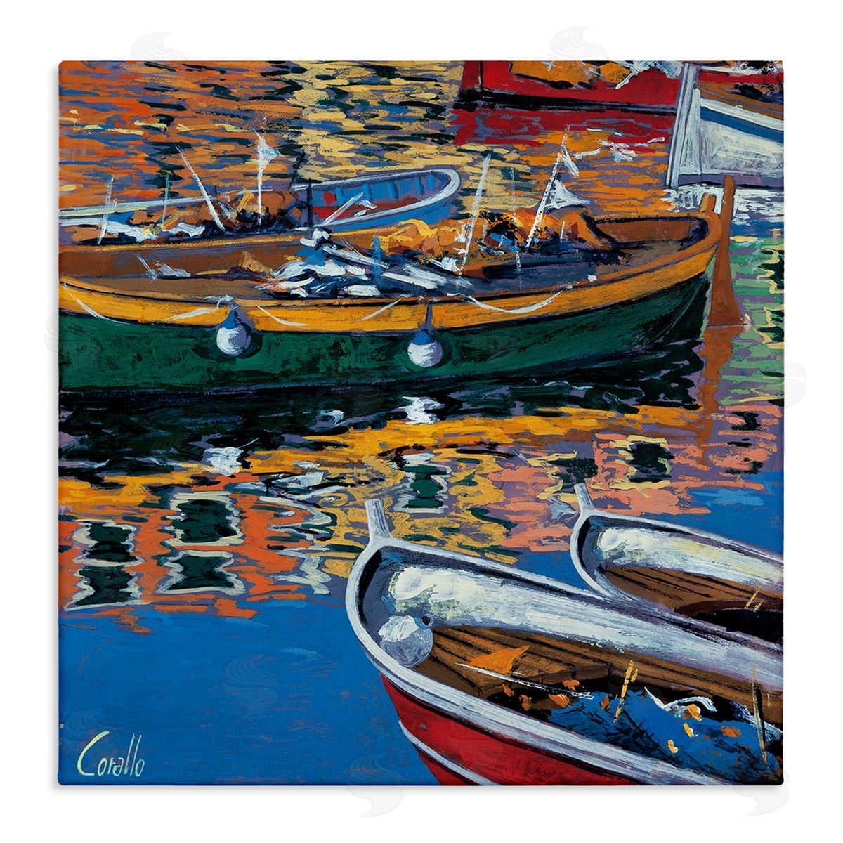 Daniela Corallo Boats in Water Reflection Stretched Canvas Wall Art Print