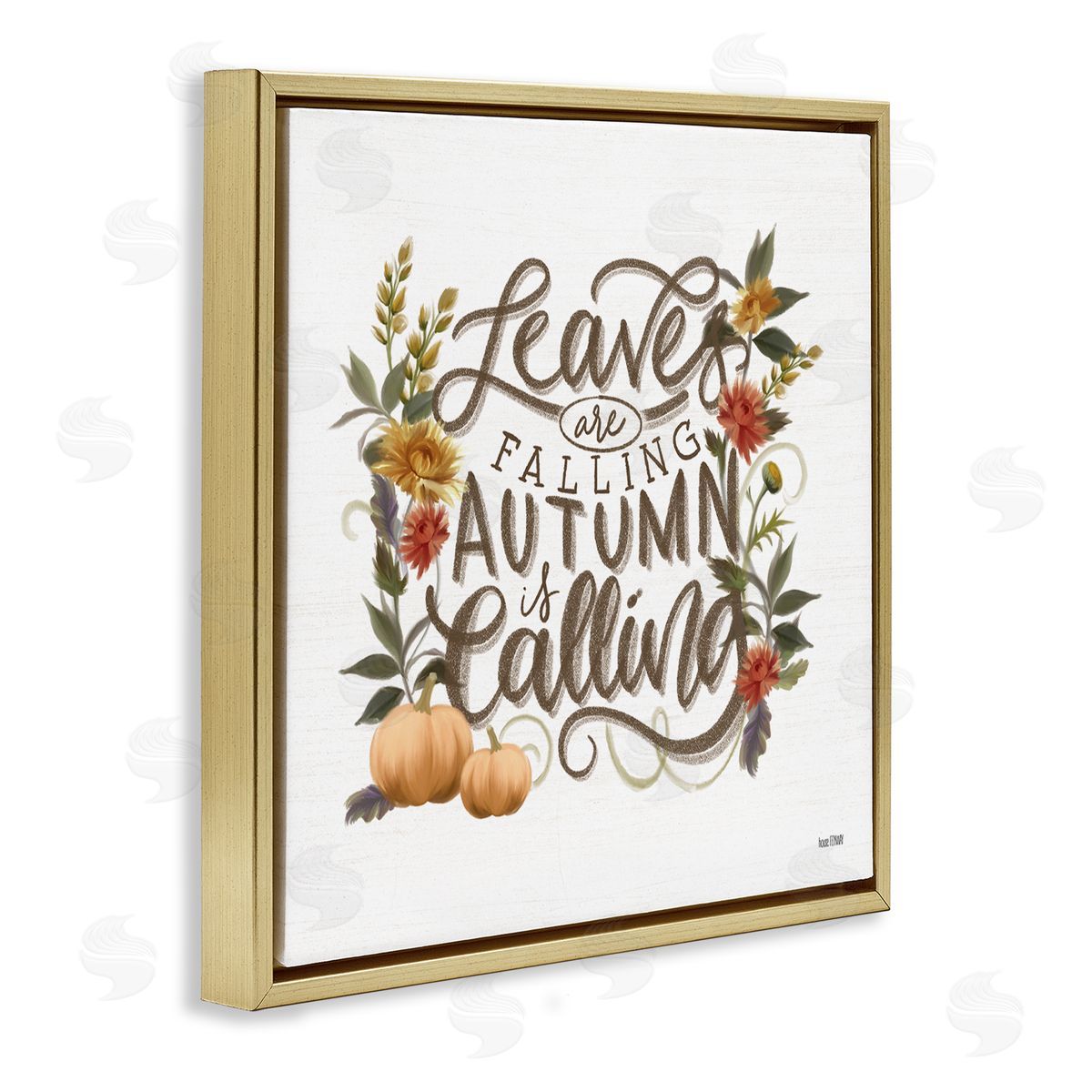 House Fenway Autumn is Calling Phrase Gold Floating Frame Canvas Wall Art Print