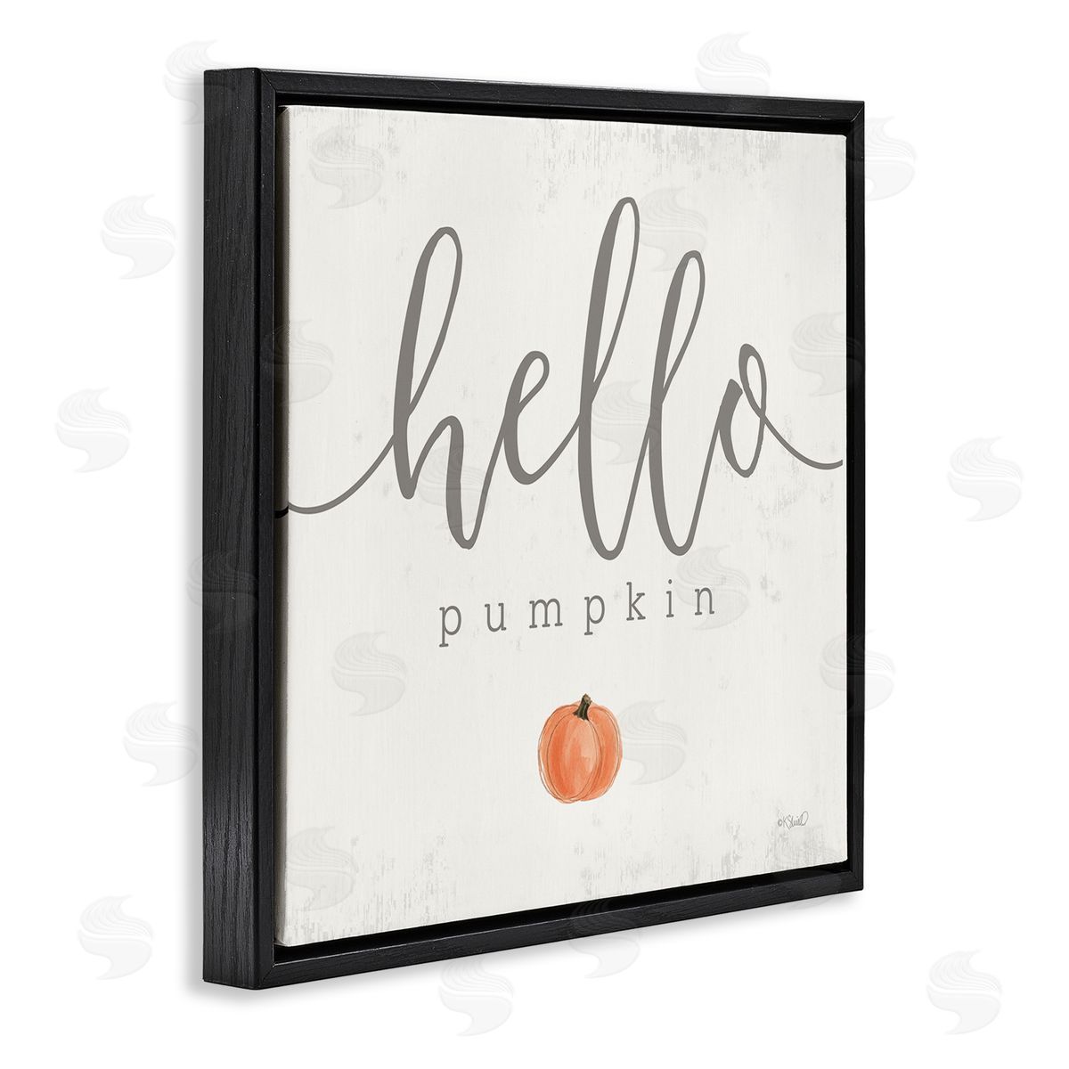 Kate Sherrill Hello Pumpkin Fall Greeting Black Floating Frame Canvas Wall Art Print