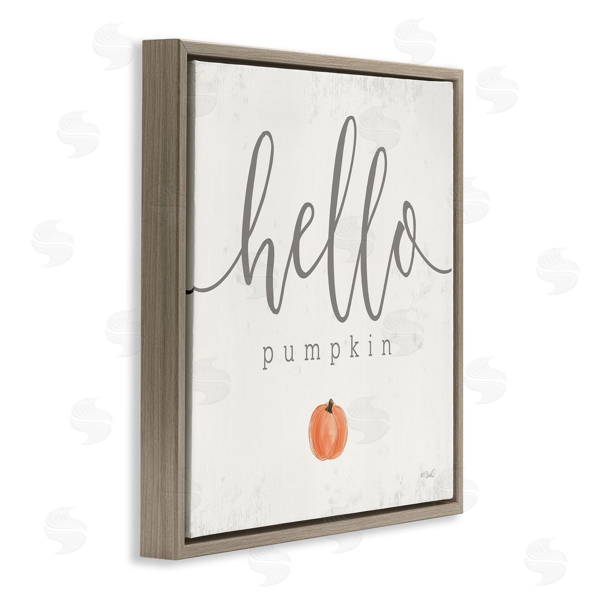 Kate Sherrill Hello Pumpkin Fall Greeting Brown Floating Frame Canvas Wall Art Print