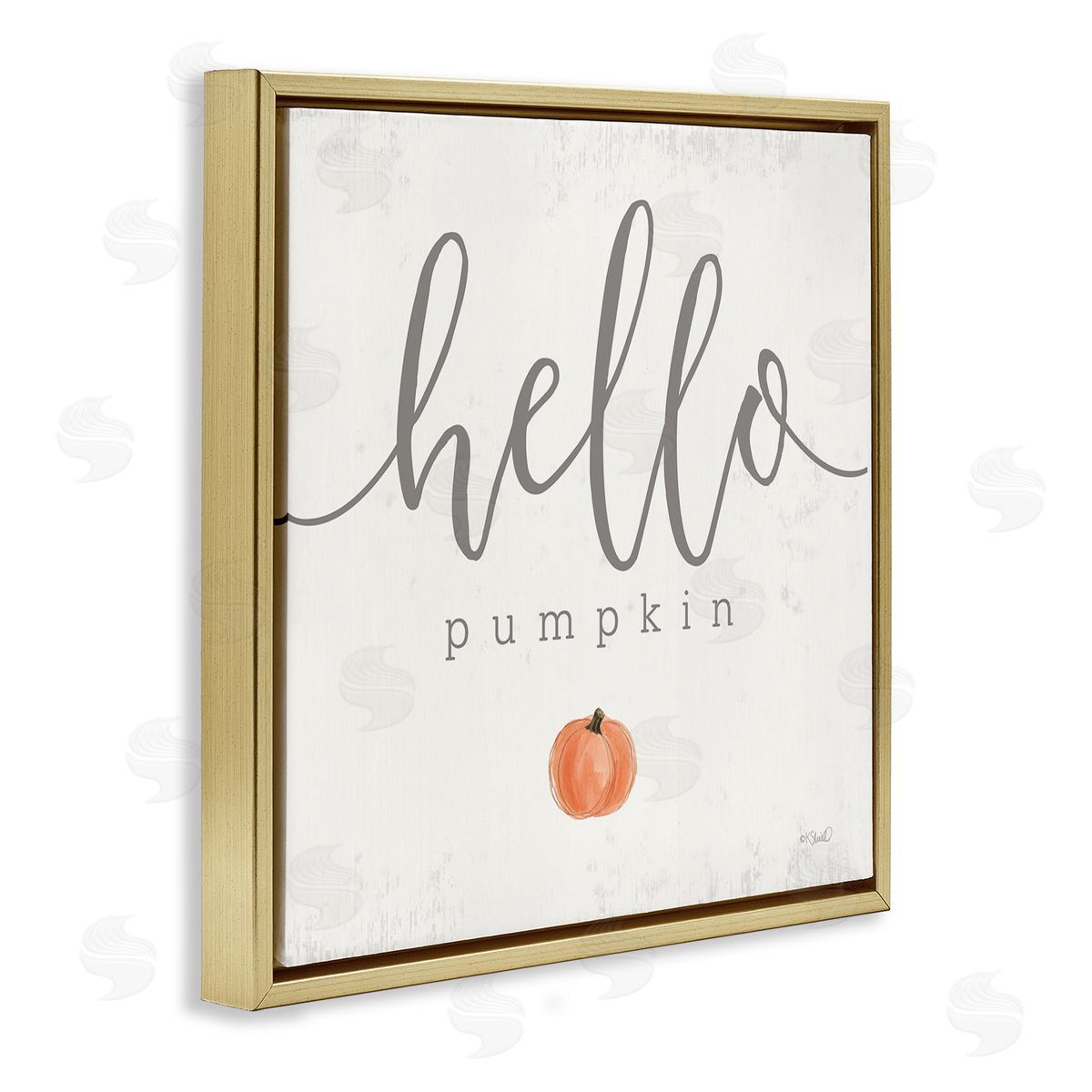 Kate Sherrill Hello Pumpkin Fall Greeting Gold Floating Frame Canvas Wall Art Print
