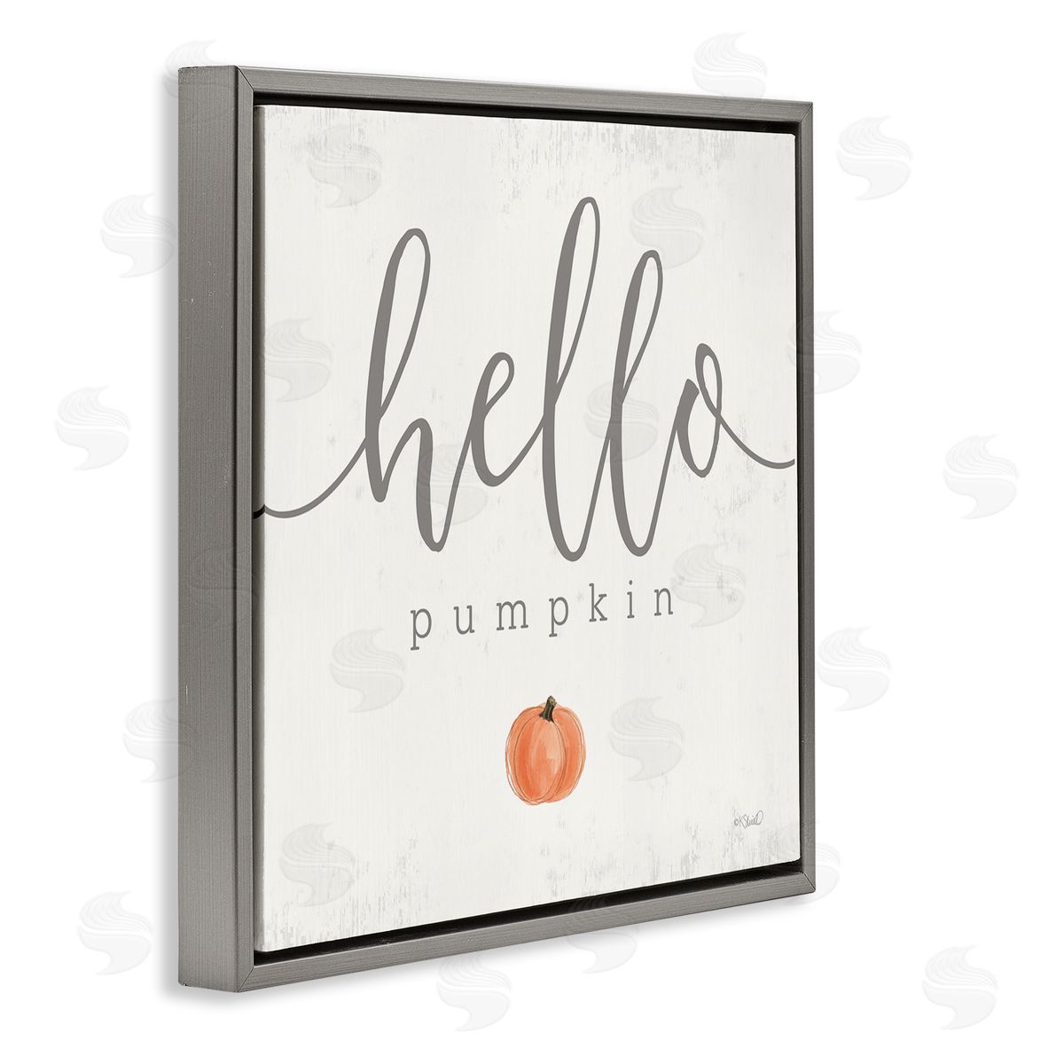 Kate Sherrill Hello Pumpkin Fall Greeting Gray Floating Frame Canvas Wall Art Print
