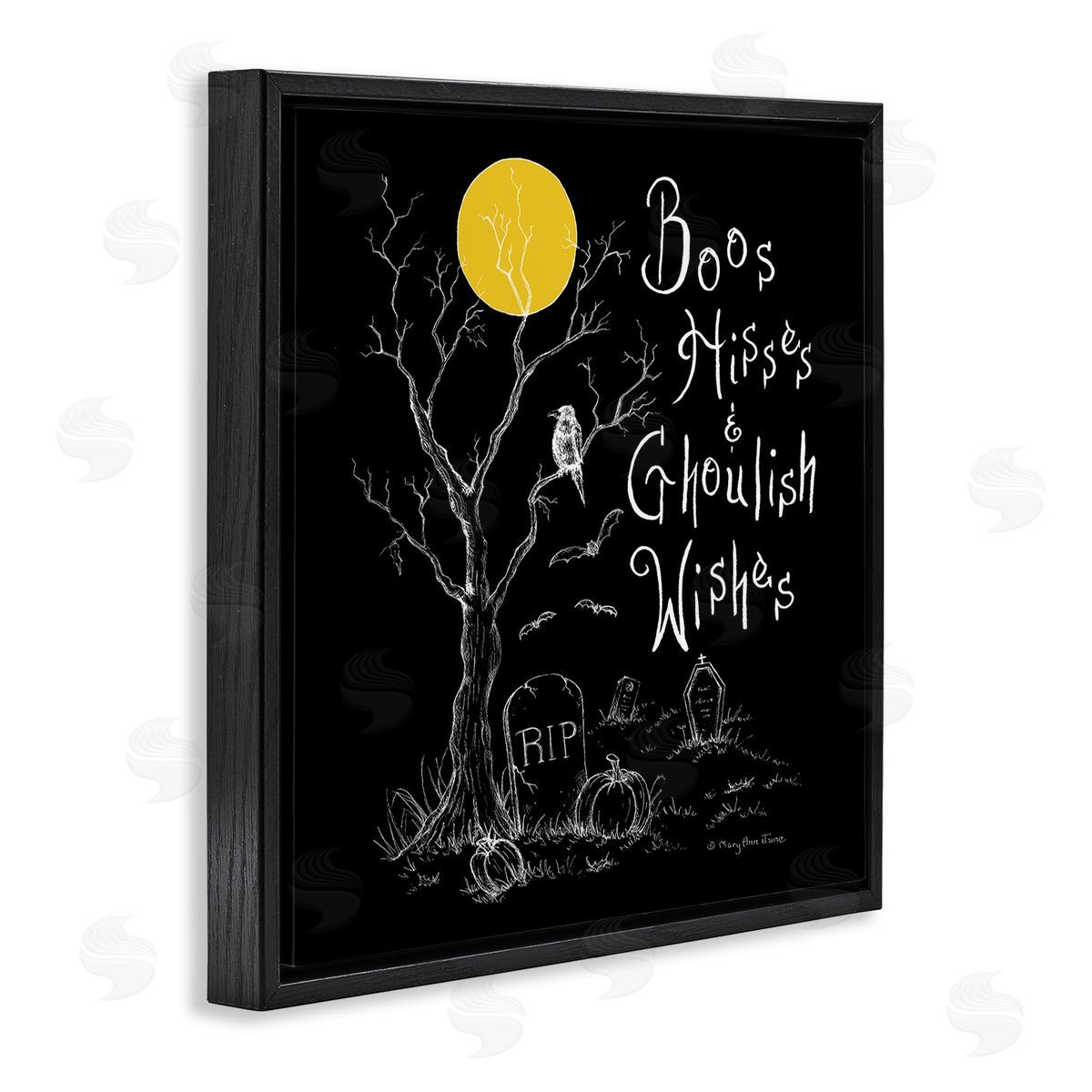 Mary Ann June Spooky Dark Halloween Phrase Black Floating Frame Canvas Wall Art Print