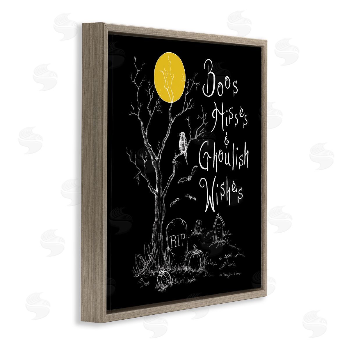 Mary Ann June Spooky Dark Halloween Phrase Brown Floating Frame Canvas Wall Art Print