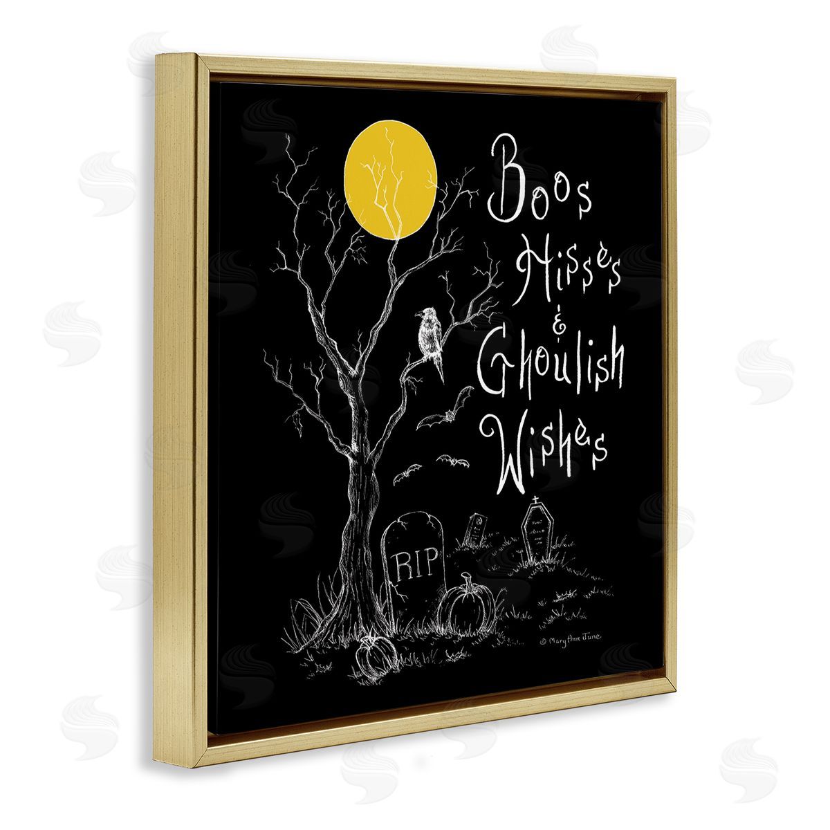 Mary Ann June Spooky Dark Halloween Phrase Gold Floating Frame Canvas Wall Art Print