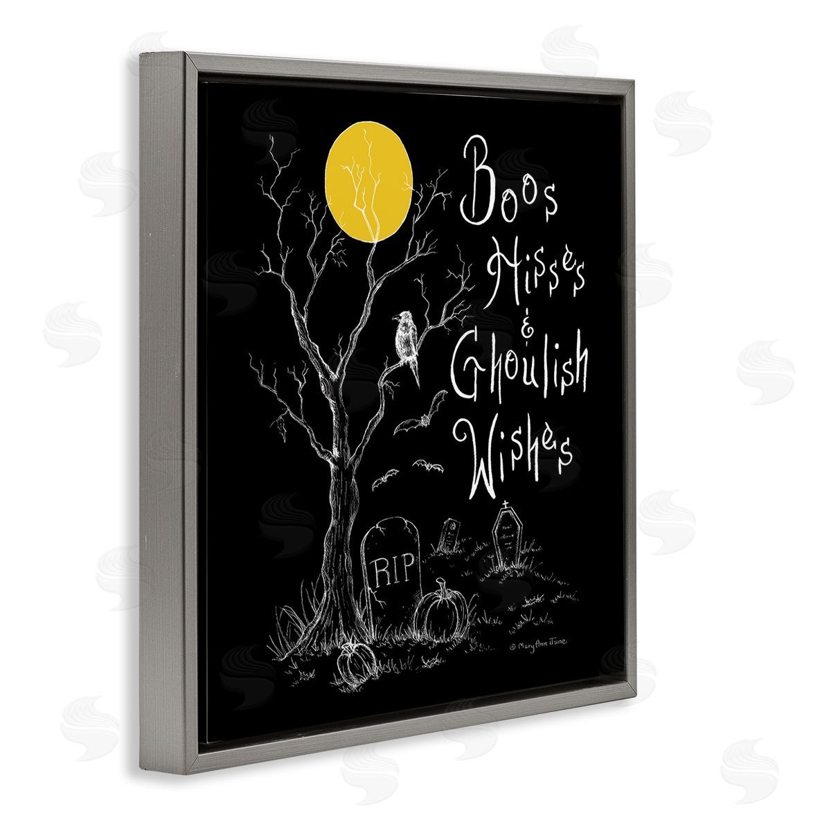 Mary Ann June Spooky Dark Halloween Phrase Gray Floating Frame Canvas Wall Art Print