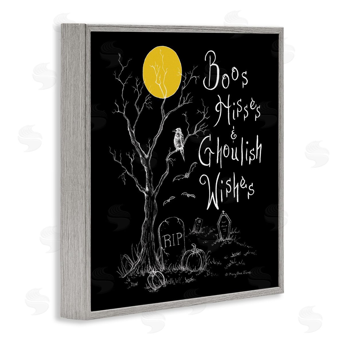 Mary Ann June Spooky Dark Halloween Phrase Gray Framed Glicee Wall Art Print