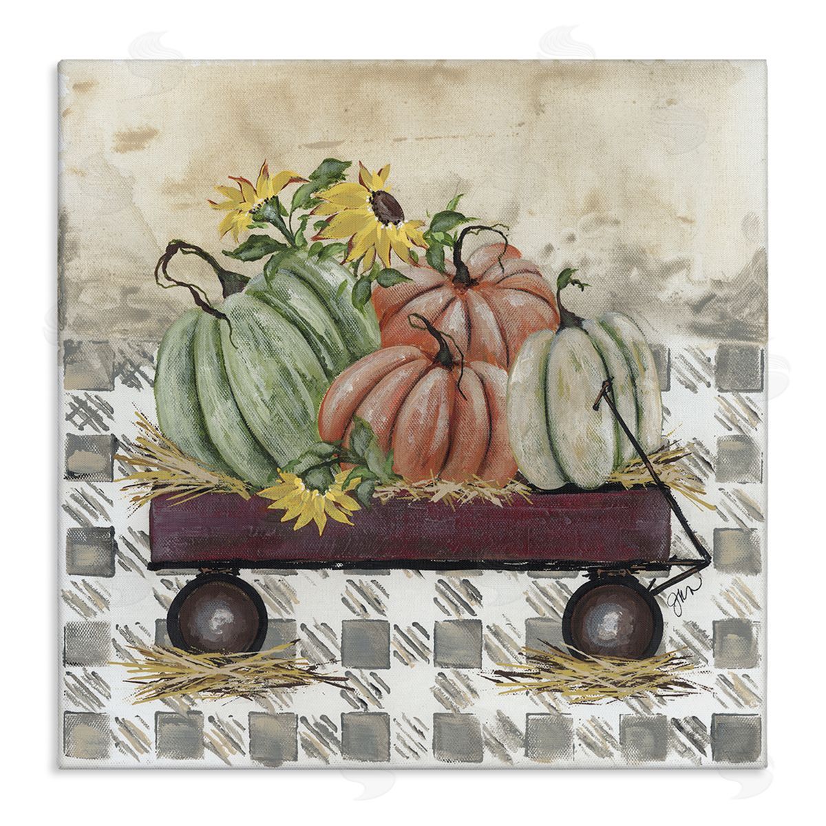 Julie Norkus Pumpkin Harvest Wagon Stretched Canvas Wall Art Print