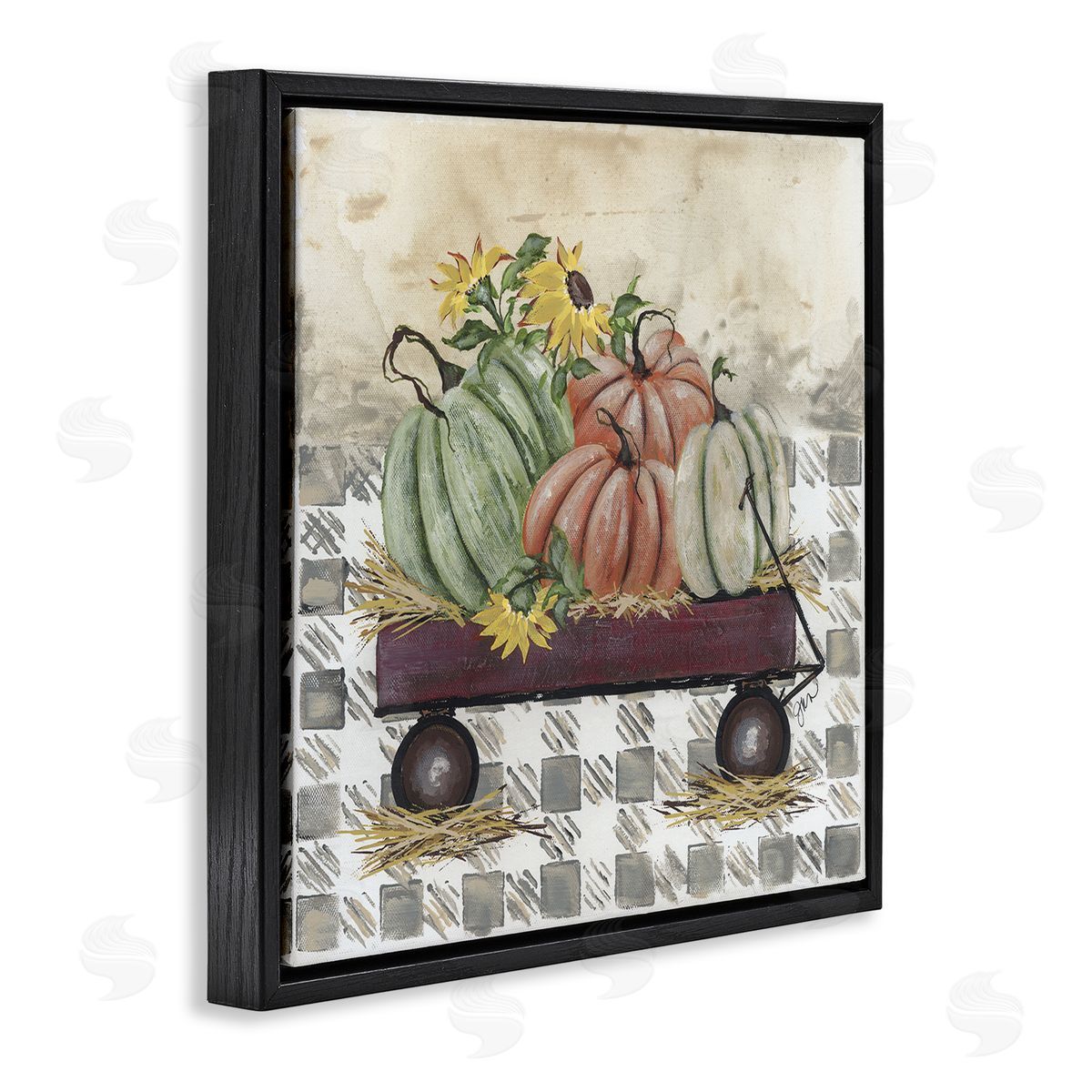 Julie Norkus Pumpkin Harvest Wagon Black Floating Frame Canvas Wall Art Print