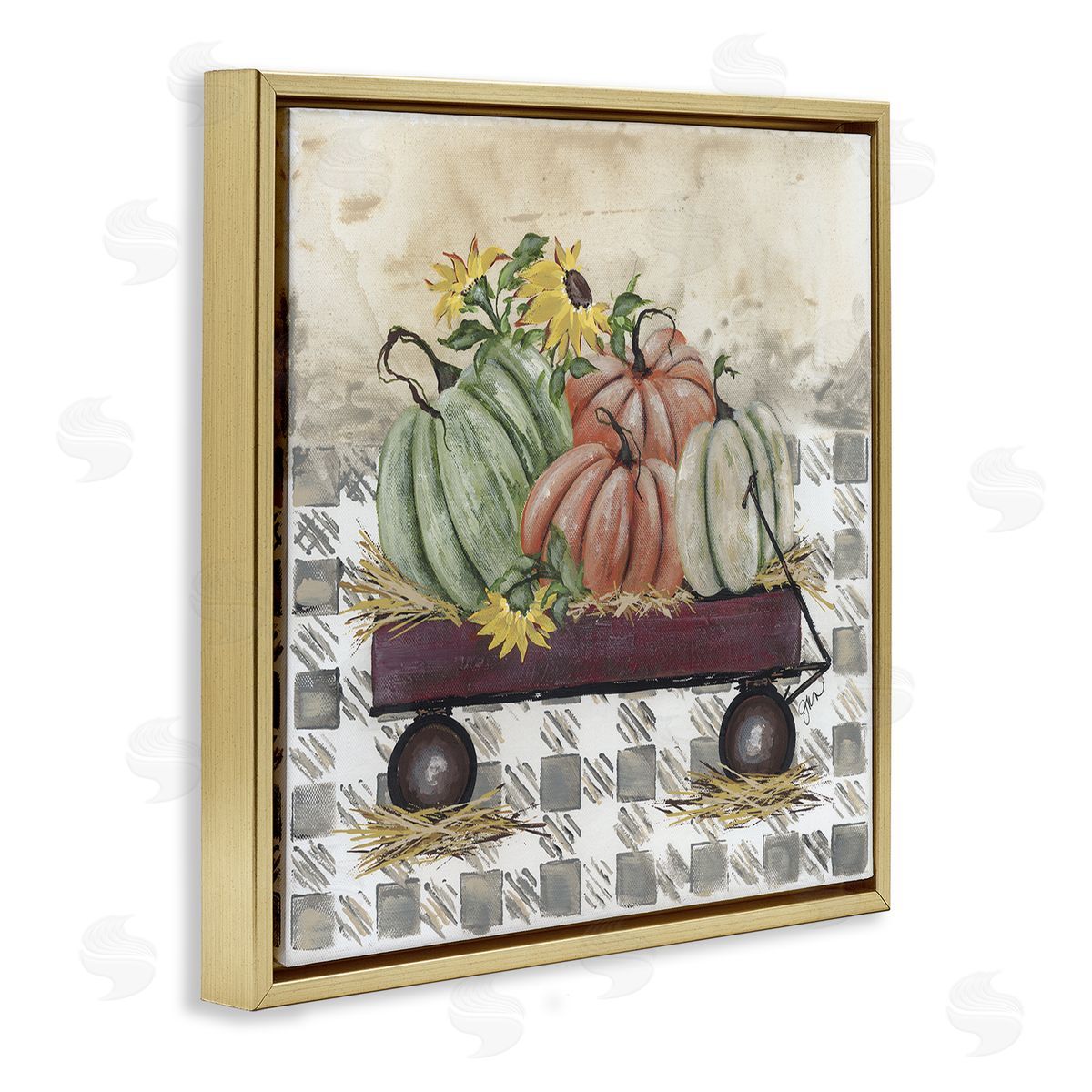 Julie Norkus Pumpkin Harvest Wagon Gold Floating Frame Canvas Wall Art Print