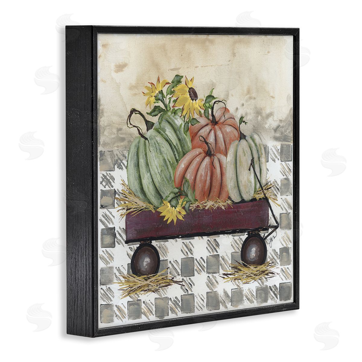 Julie Norkus Pumpkin Harvest Wagon Black Framed Glicee Wall Art Print