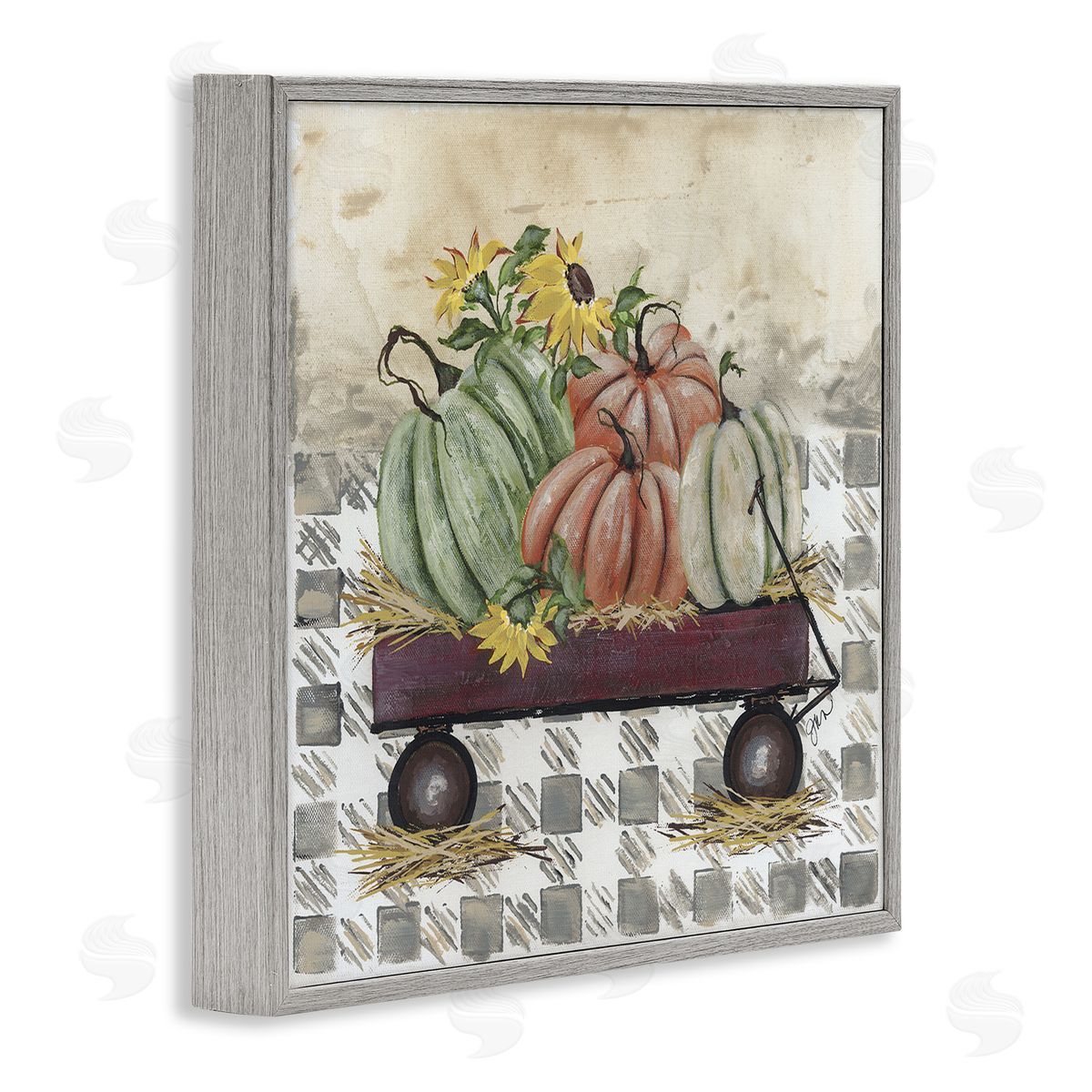 Julie Norkus Pumpkin Harvest Wagon Gray Framed Glicee Wall Art Print