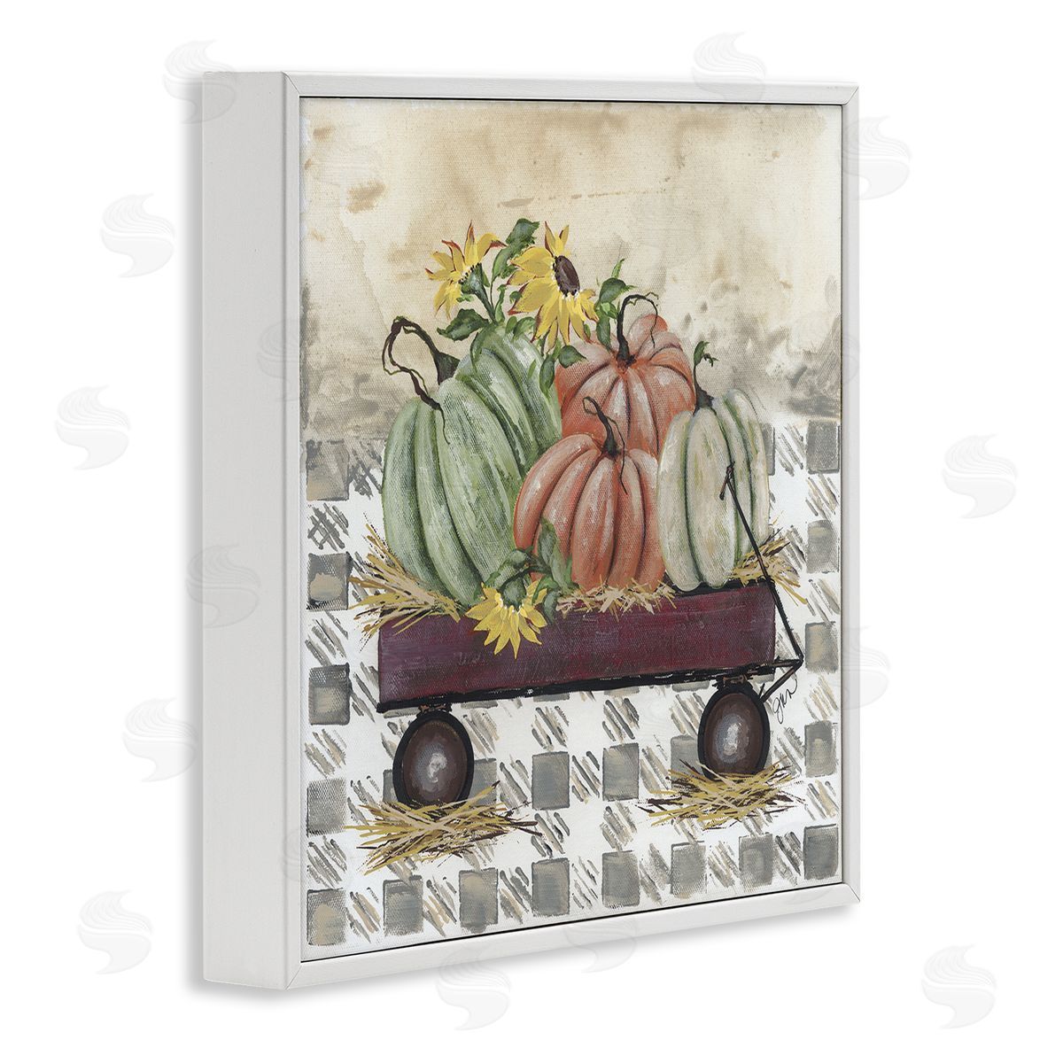 Julie Norkus Pumpkin Harvest Wagon White Framed Glicee Wall Art Print
