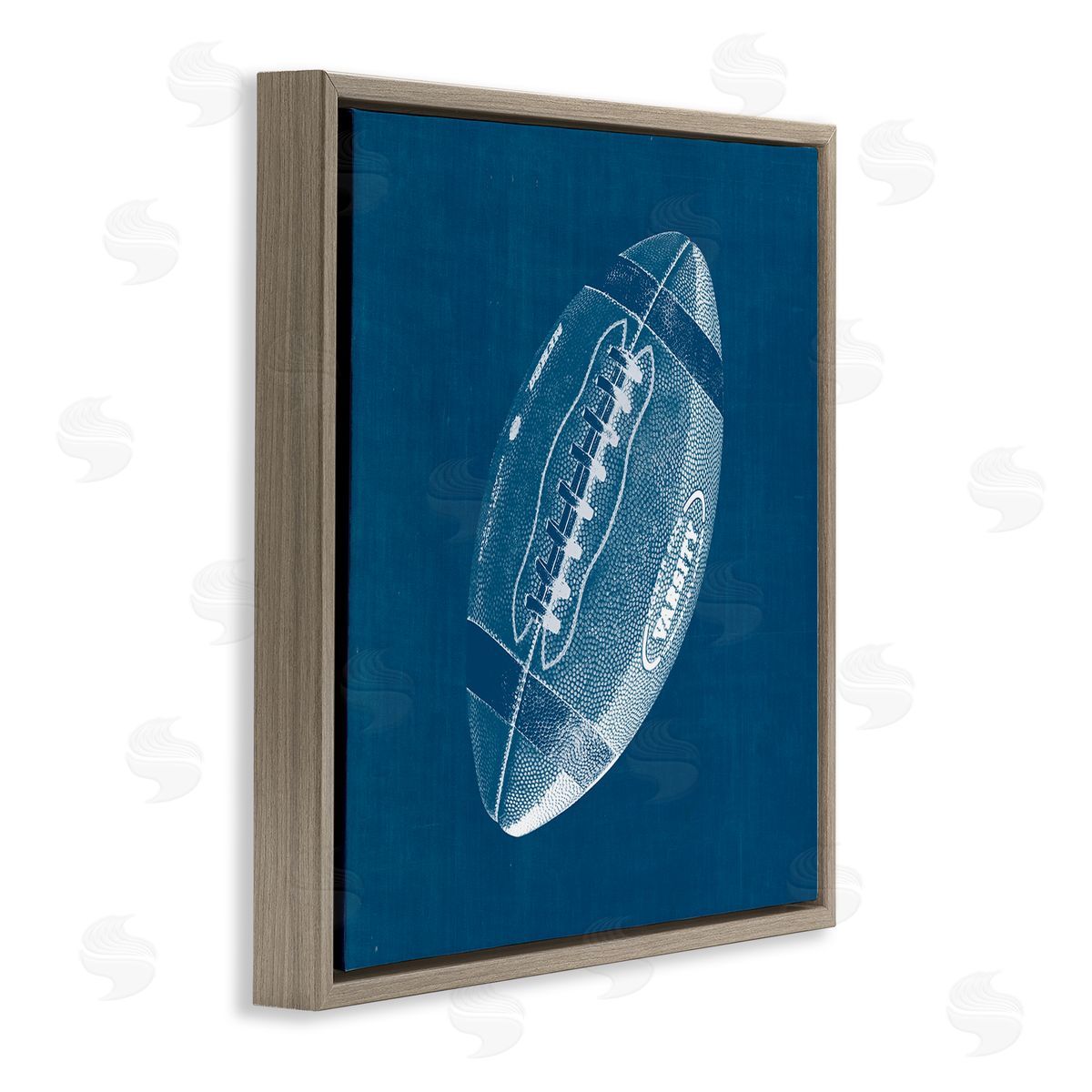 Wild Apple Portfolio Blue Football Blueprint Brown Floating Frame Canvas Wall Art Print
