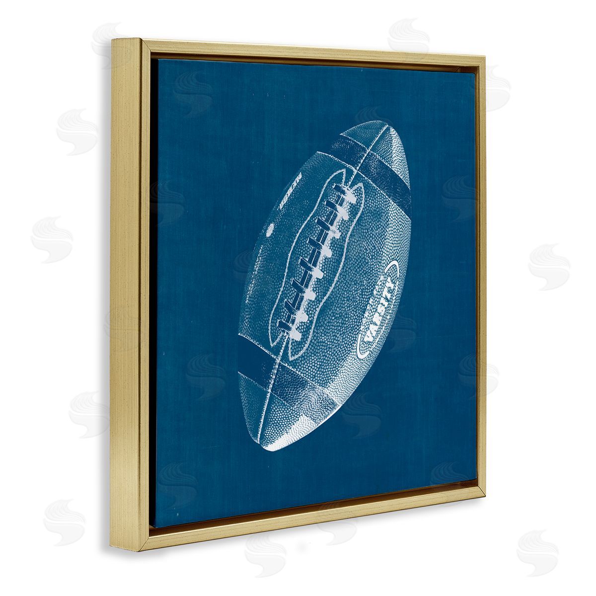 Wild Apple Portfolio Blue Football Blueprint Gold Floating Frame Canvas Wall Art Print