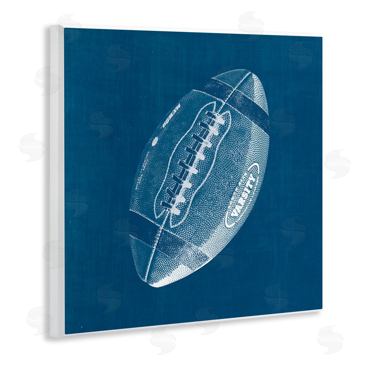 Wild Apple Portfolio Blue Football Blueprint Wooden Wall Plaque Art Print