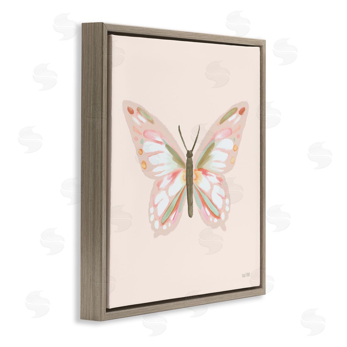 House Fenway Soft Pastel Butterfly Brown Floating Frame Canvas Wall Art Print
