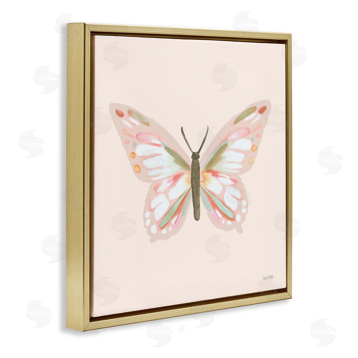 House Fenway Soft Pastel Butterfly Gold Floating Frame Canvas Wall Art Print